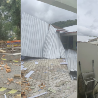 Veja o momento em que telhado de escola em Blumenau é arrancado pelo vento