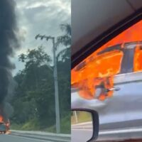 VÍDEO – Carro híbrido pega fogo na BR-470, em Blumenau