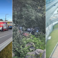 Motociclista fica gravemente ferido após colisão e queda de 3 metros em Blumenau