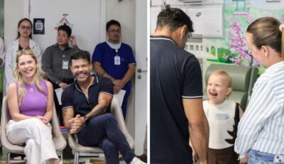 Cantor Marcos, da dupla Marcos & Belutti, canta para pacientes do Hospital Santo Antônio
