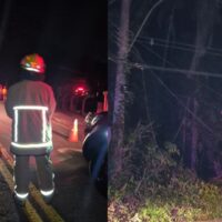 Rompimento de fiação deixa trabalhadores presos em ônibus, em Pomerode