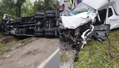 Homem fica gravemente ferido após acidente com carreta na BR-470, no Alto Vale