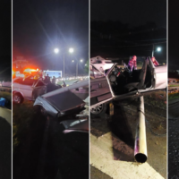 Colisão contra poste deixa motorista preso às ferragens em Blumenau