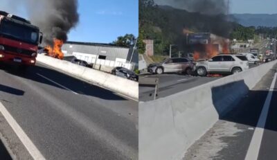 VÍDEO – Carros pegam fogo após grave acidente na BR-470, em Indaial
