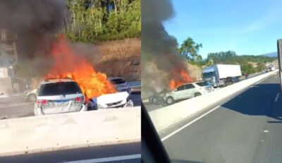 Grave acidente deixa uma pessoa morta e incendeia três veículos na BR-470, em Indaial